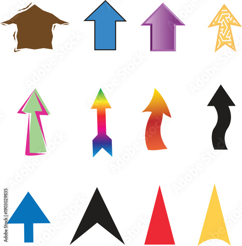 Various arrows pointing in different directions isolated on transparent background