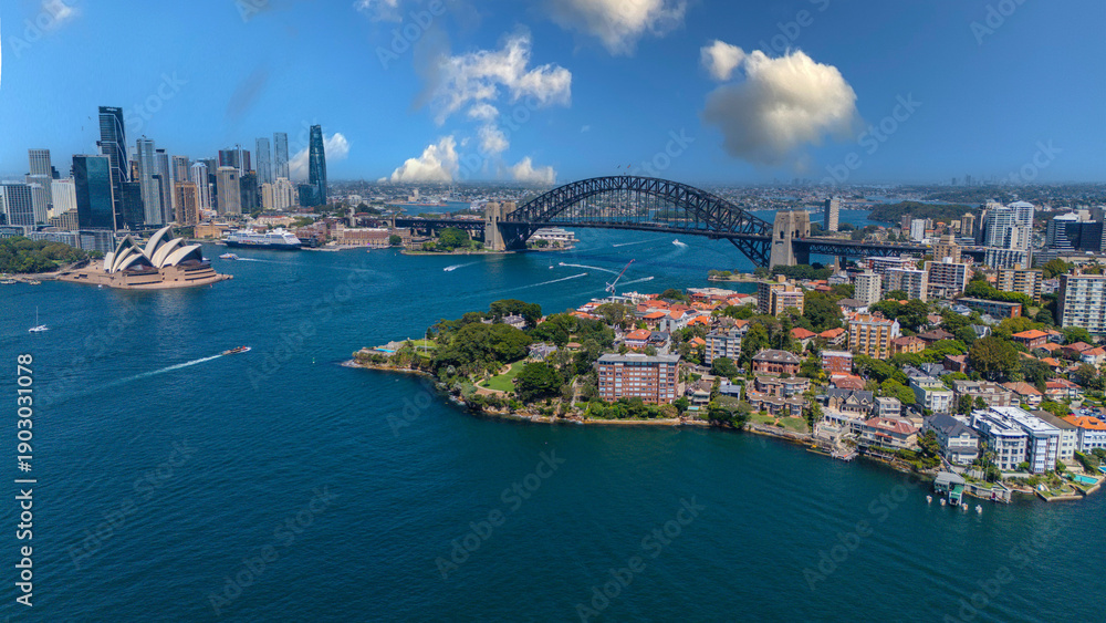 Fototapeta premium 5 February 2026 Aerial View of Sydney Harbour Circular Quay cruise Liner on a nice Summer day beautiful Sky in Sydney NSW Australia