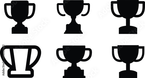 Set of gold silver and bronze 3d trophy awards vector icon illustration design object