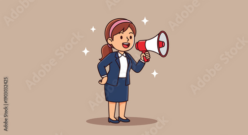 Businesswoman making an announcement with a megaphone vector illustration.