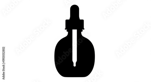 A black silhouette of a dropper bottle is centered on a plain background viewed from the front