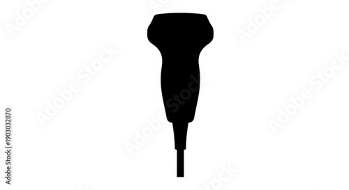 A silhouette of a hair dryer on a plain background viewed from the side