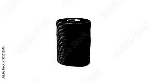 A black cylindrical object with a ridged surface and circular top viewed from the side