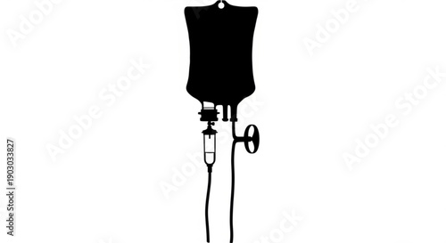 Medical IV drip bag with flowing liquid in a clinical setting