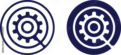 Gear icons with magnifying glasses