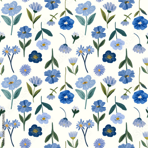 クラシックな印象の青い花の総柄パターン背景