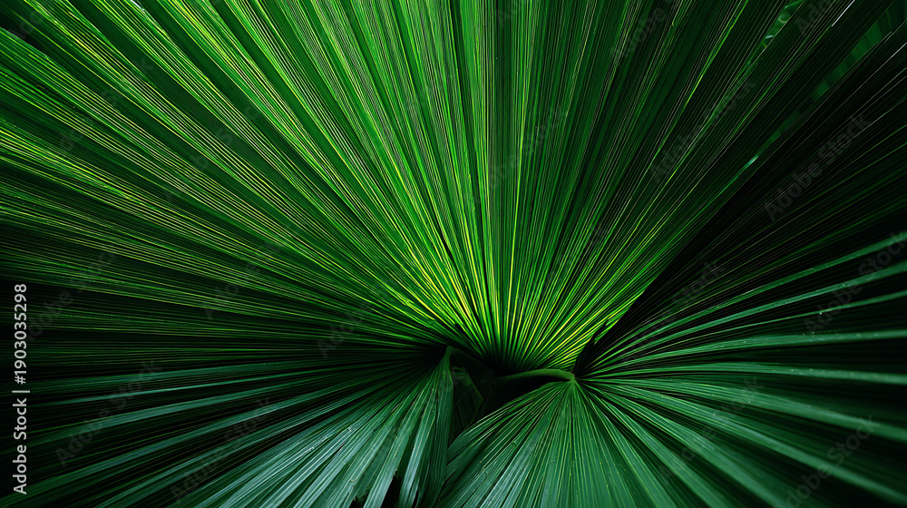 Obraz premium Close-up of Vibrant Green Palm Frond Radiating Outwards