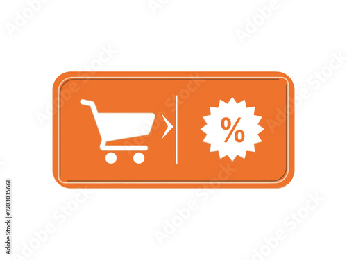 Shopping cart icon with percentage symbol on orange badge indicating discount or sale