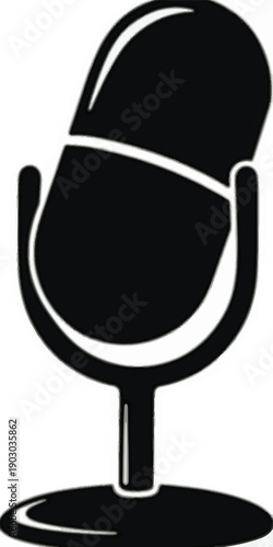 Black and White Vintage Microphone Icon on White Background audio sound