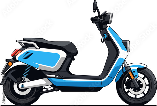 Sleek blue and white electric scooter offering eco-friendly urban transportation, designed for modern city commuting and sustainable personal mobility