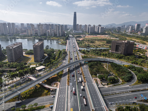 Quadro su tela Urban Arteries and Building Clusters, Jimei District, Xiamen, Fujian Province