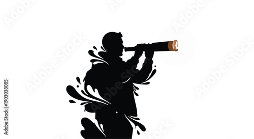 Silhouette of a person looking through a telescope, symbolizing exploration and discovery.