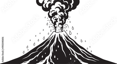 A dramatic illustration of a volcano erupting with smoke and ash Vector