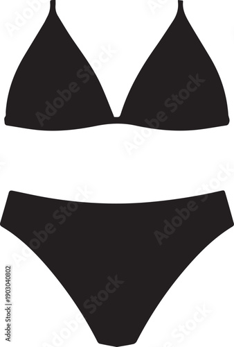 A stylish black bikini set featuring a halter top and high-waisted bottoms. Vector