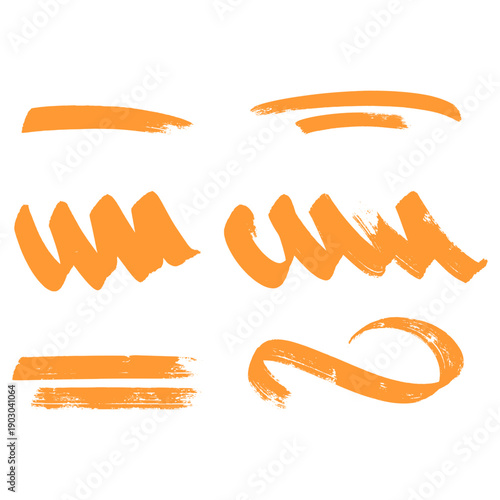 Set of Six Hand Drawn Orange Paint Elements and Icons for Creative Work