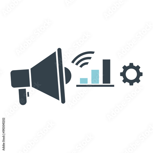 Modern megaphone with wi-fi signal and data analytics icon isolated on transparent background, isolated on white background, Vector, illustration