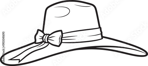 A stylish wide-brimmed hat with a decorative bow on the side. Vector