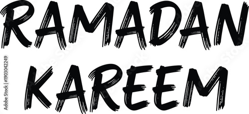 Black Hand-Drawn Brush Style Typography Design of Ramadan Kareem Text Isolated on White Background for Islamic Holiday Greetings and Festive Social Media Graphics