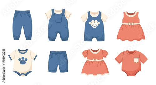 Colorful collection of children s clothing items arranged in a grid layout