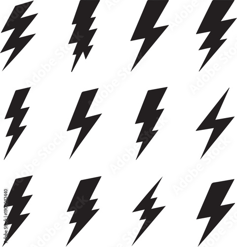 black lightning bolt icons on white background
