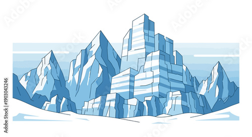 Abstract illustration of icy mountains in a minimalist style