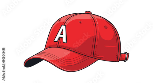 Red baseball cap with letter A in cartoon style illustration