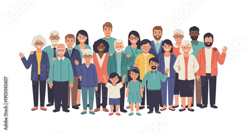 Diverse group of people standing together in casual clothing