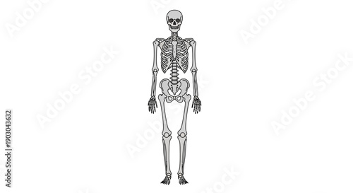 Detailed human skeleton illustration in black and white vector style