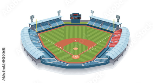 Vector illustration of an empty baseball stadium with green field
