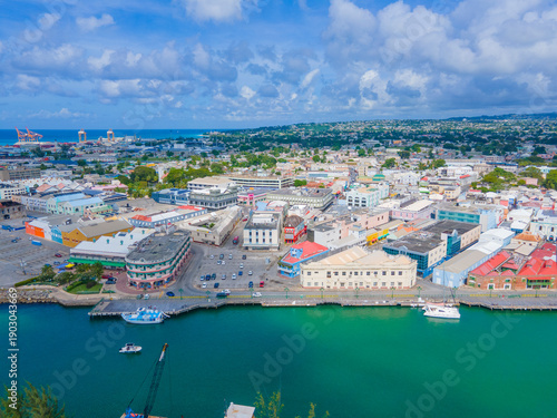 Foto Bridgetown historic city center aerial view including Careenage (Constitution River), Bridgetown, Barbados