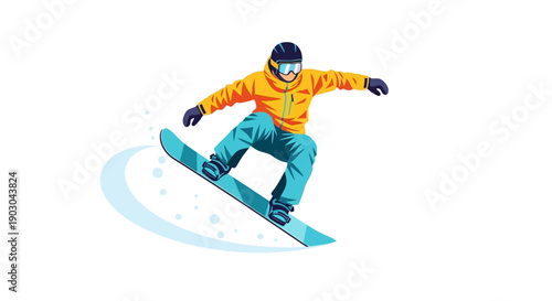 Vector illustration of snowboarder performing a jump in vibrant colors
