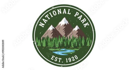 Vintage National Park Badge with Mountains and Forest