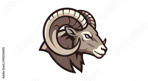 Stylized Vector Illustration of a Ram with Curved Horns