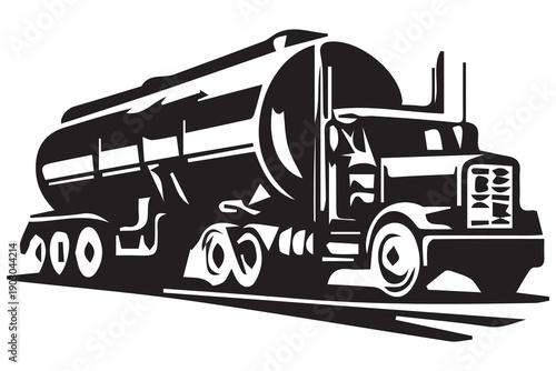 Black and white illustration of a large tanker truck