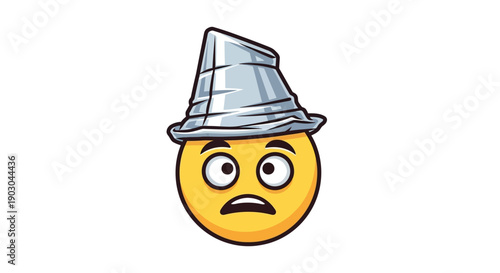 Surprised emoji with tin foil hat on white background
