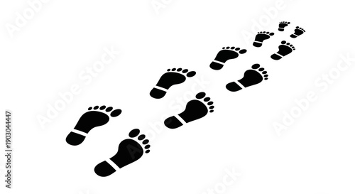 Black silhouette footprints on white background in diagonal pattern