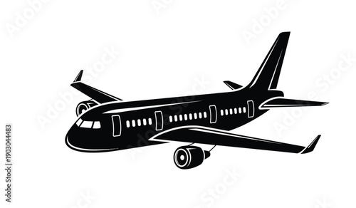 Black silhouette of a commercial airplane flying with sleek design