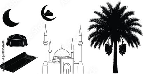 Islamic architecture and symbols silhouette