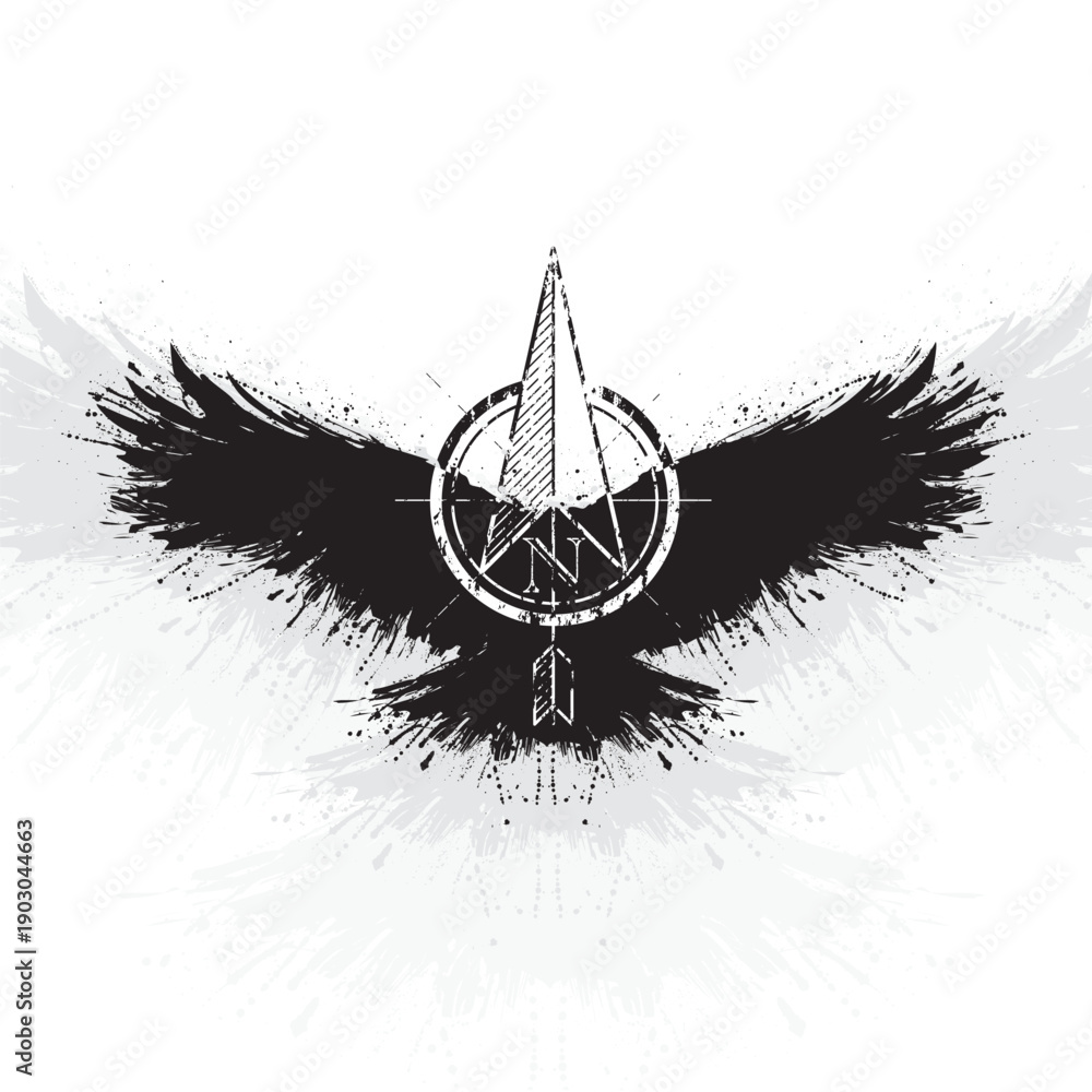 Fototapeta premium Black grunge ink blots raven