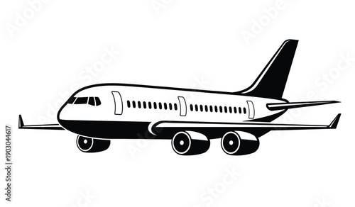 Black and white illustration of a commercial airplane
