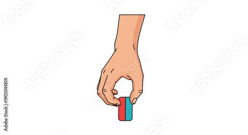 Illustration of Hand Holding a Red and Blue Eraser