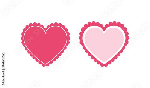 Two pink hearts with white outlines and decorative edges