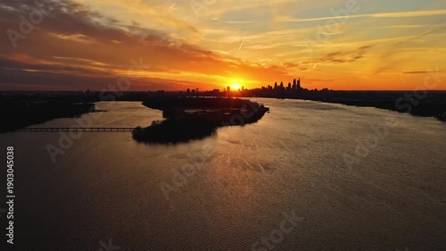 Aerial Timelapse of Sunset on the Delaware River Philadelphia
