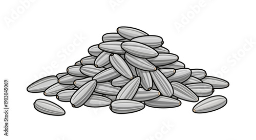 Pile of sunflower seeds in detailed vector illustration on white background