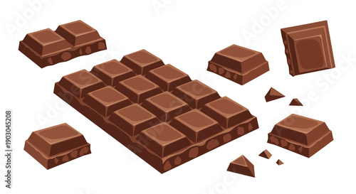 Assorted pieces of chocolate bar in realistic vector illustration