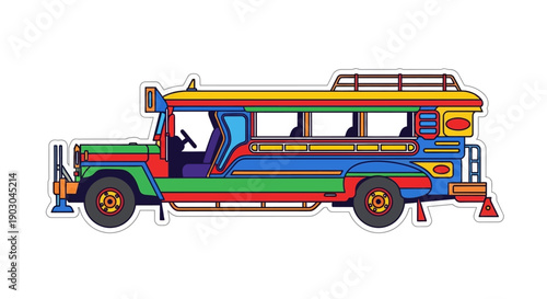 Colorful vector illustration of traditional Philippine jeepney