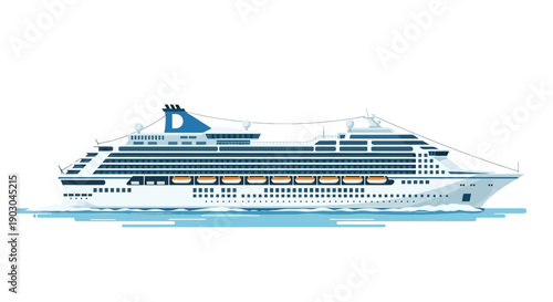 Modern cruise ship sailing on calm ocean waters in vector style
