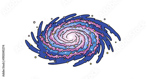 Colorful spiral galaxy illustration with swirling cosmic patterns