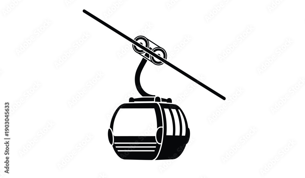 Fototapeta premium A black and white illustration of a cable car cabin suspended from a cable