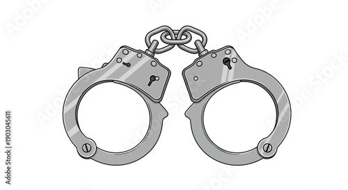 Illustration of silver handcuffs with keys on white background